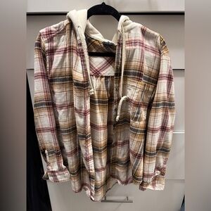 Love tree hooded button down plaid flannel